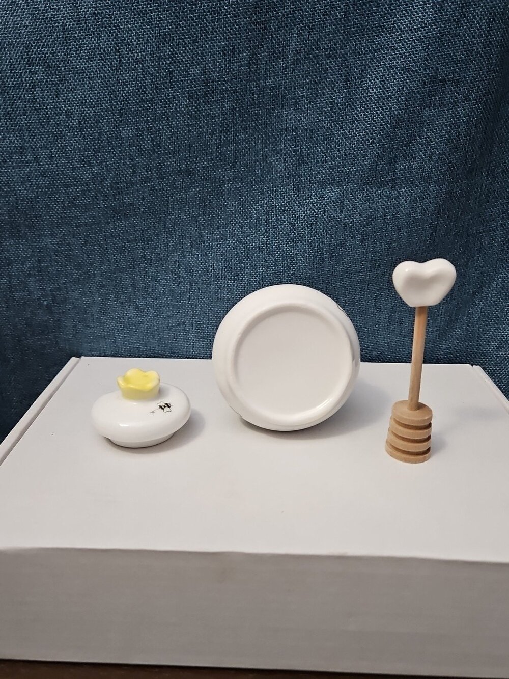 Mini Ceramic Beehive Honey Pot with Wooden Dipper | 3" Bee Theme Kitchen Decor - Picture 6 of 16